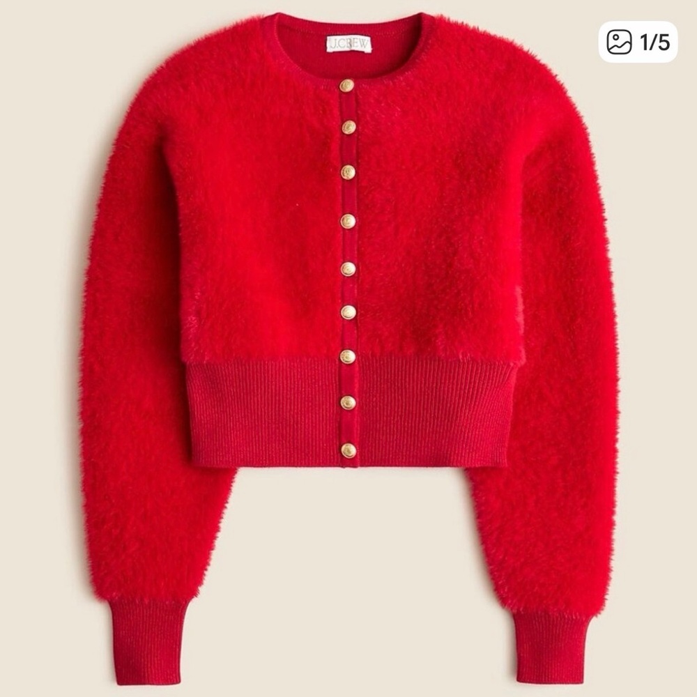 J. Crew Persian Red Fuzzy Cropped Cardigan Sweater